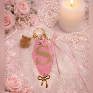 🎀 Blush Initial Teddy Keychain ✨